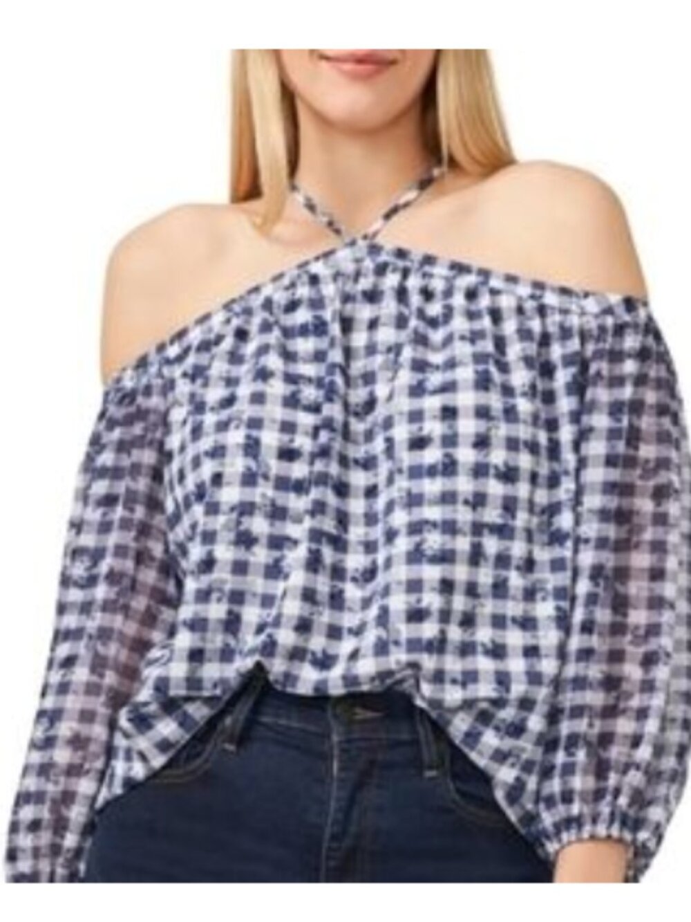 1.State Blue Floral Gingham Halter Tank Top Size XS